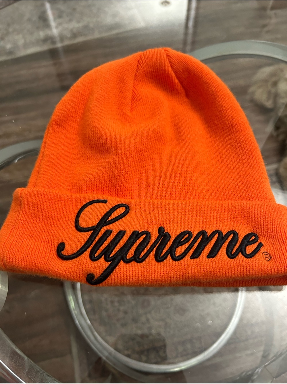 Supreme Orange Script Logo Beanie